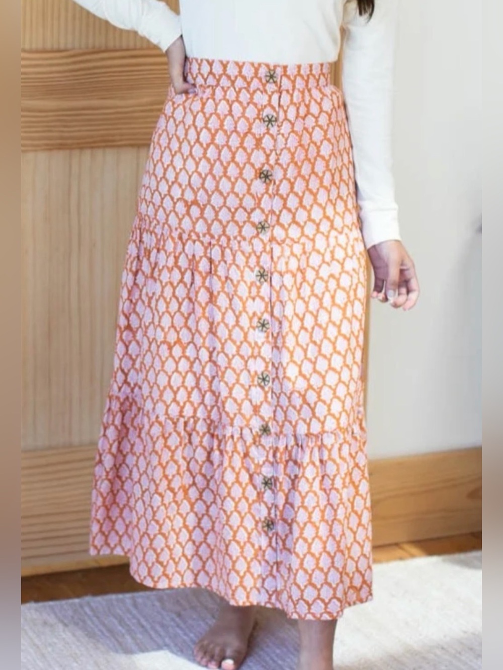 Emerson Fry Size M • Orange Lantern Flower Midi Skirt.